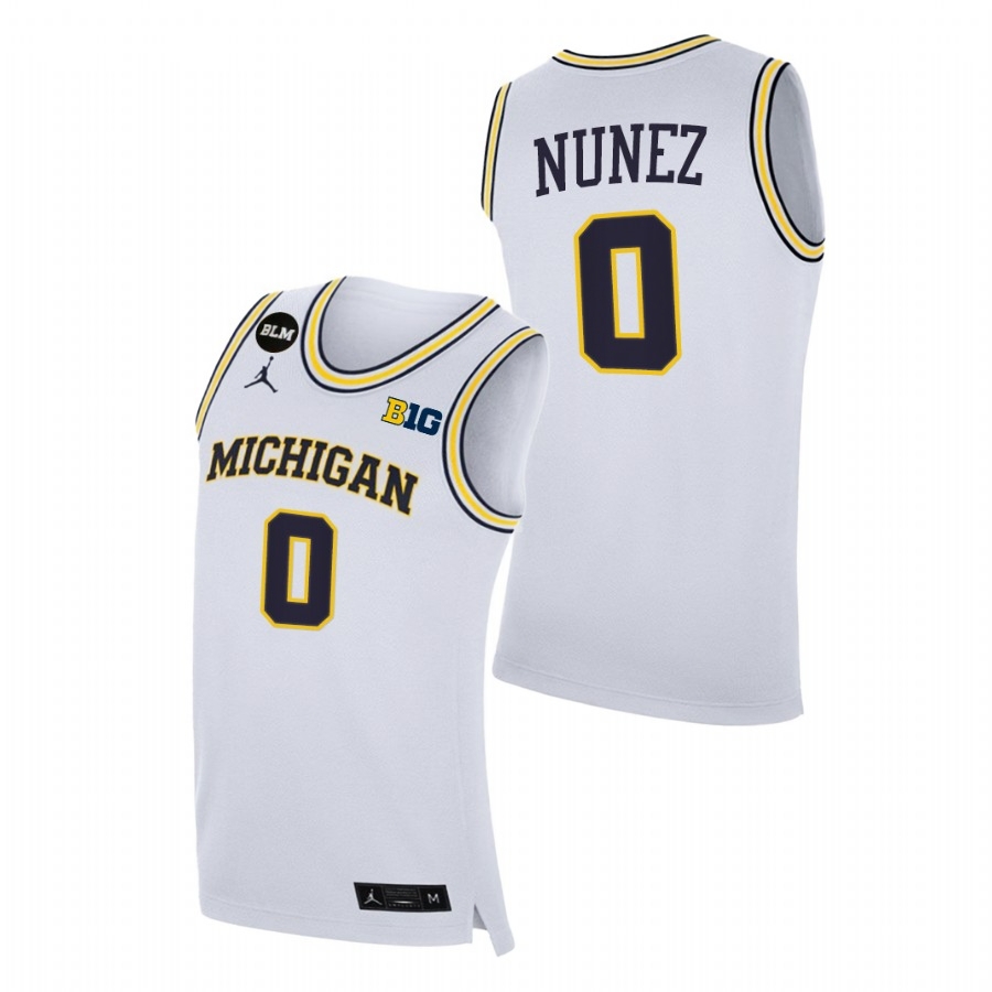 Michigan Wolverines Men's NCAA Adrien Nunez #0 White BLM College Basketball Jersey RAV1249TZ